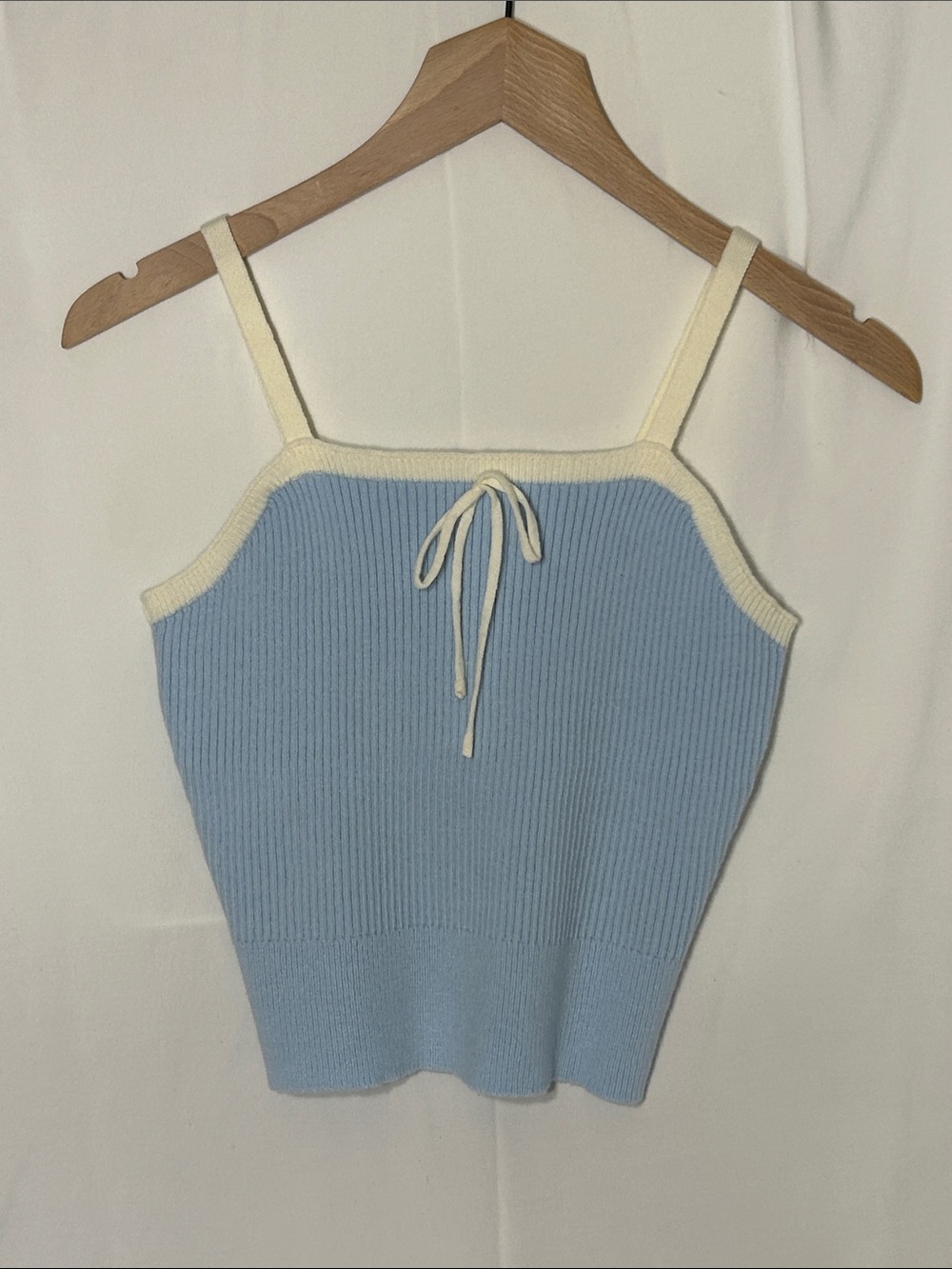 Double Zero Light Blue Ribbed Tank with Cream Trim